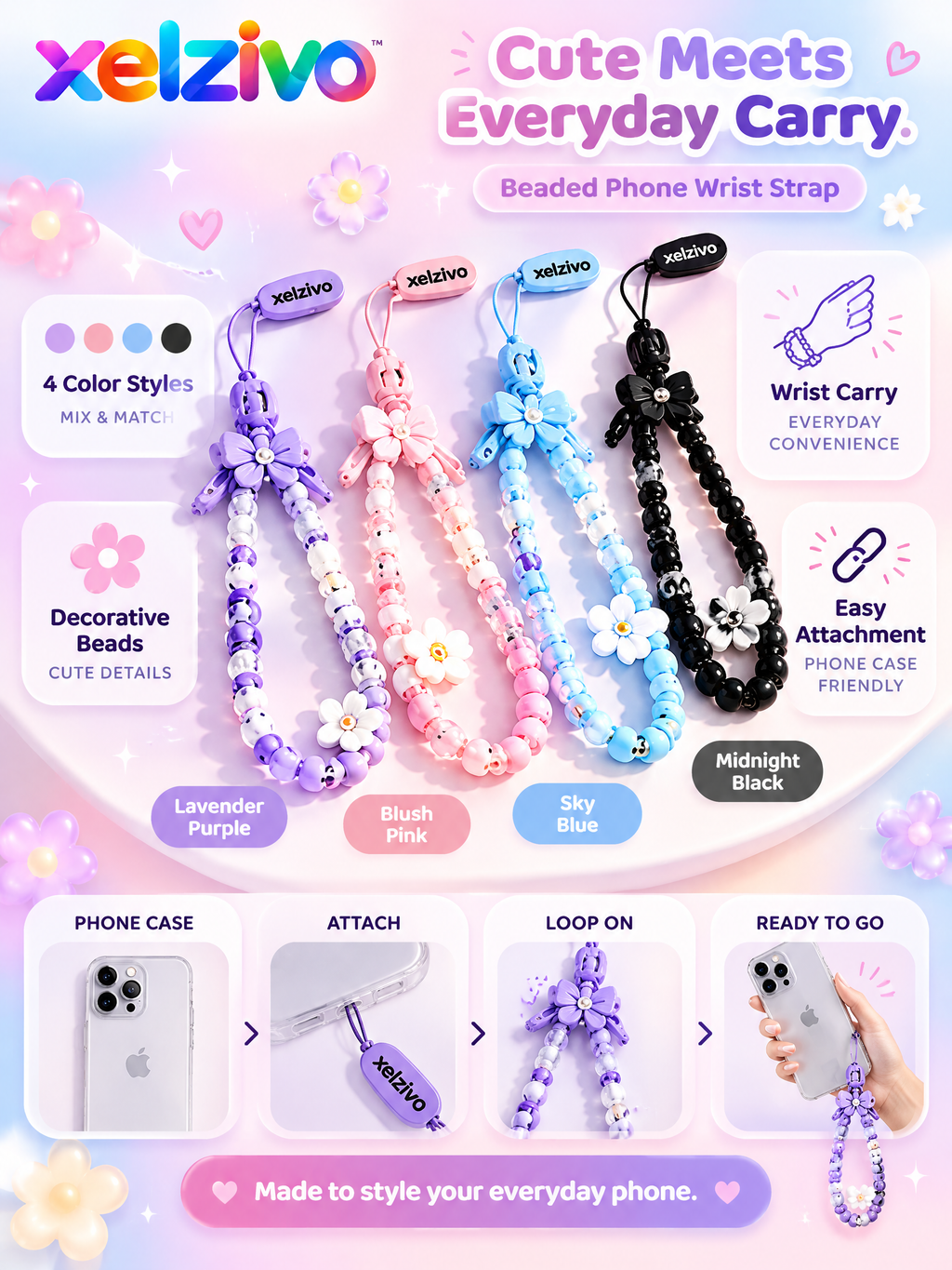 xelzivo™ BloomLoop Beaded Phone Wrist Strap