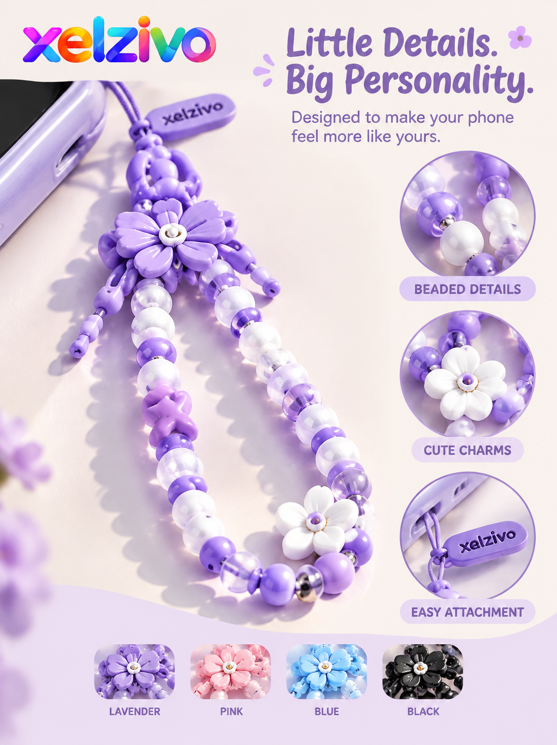 xelzivo™ BloomLoop Beaded Phone Wrist Strap