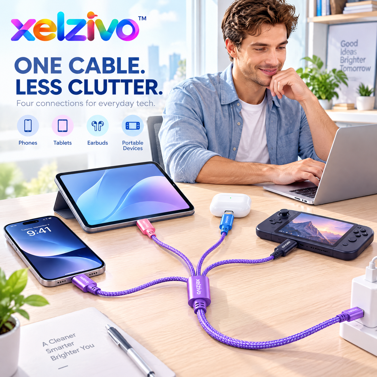 xelzivo™ QuadLink 4-in-1 Multi Charging Cable