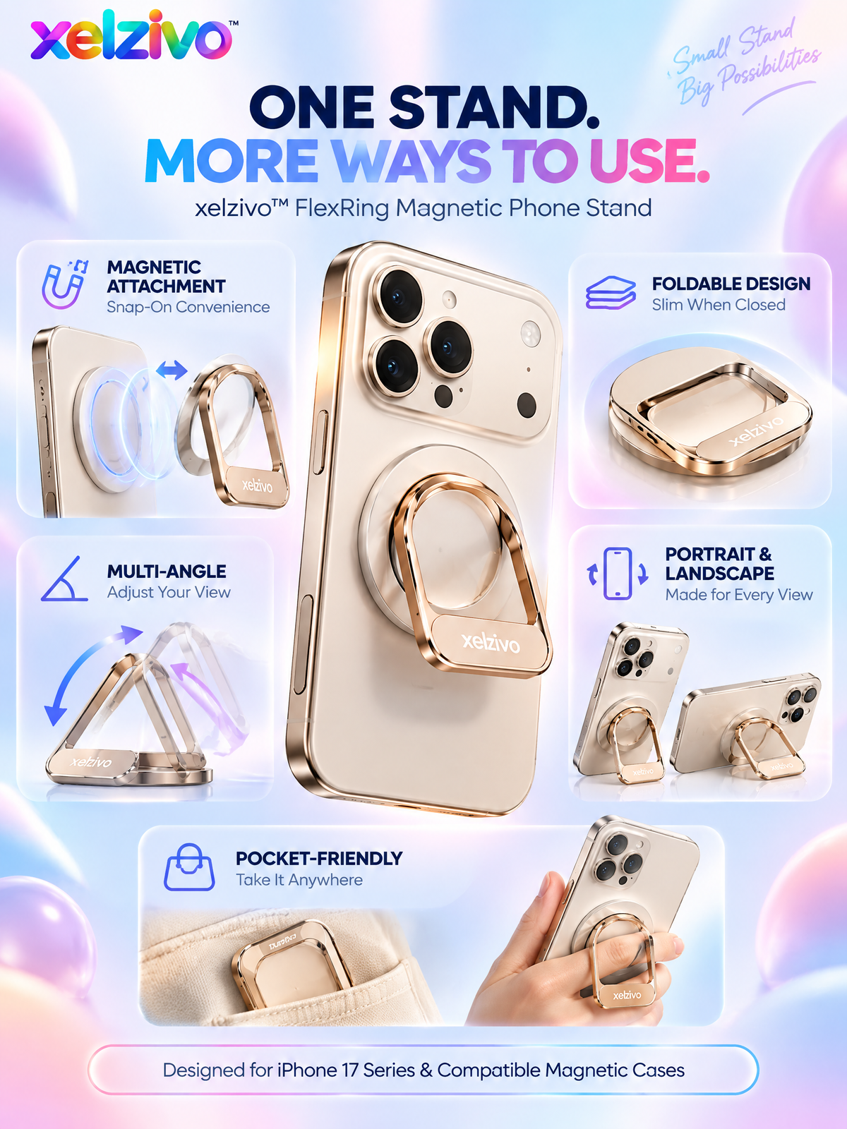 xelzivo™ FlexRing Magnetic Ring Phone Stand & Grip