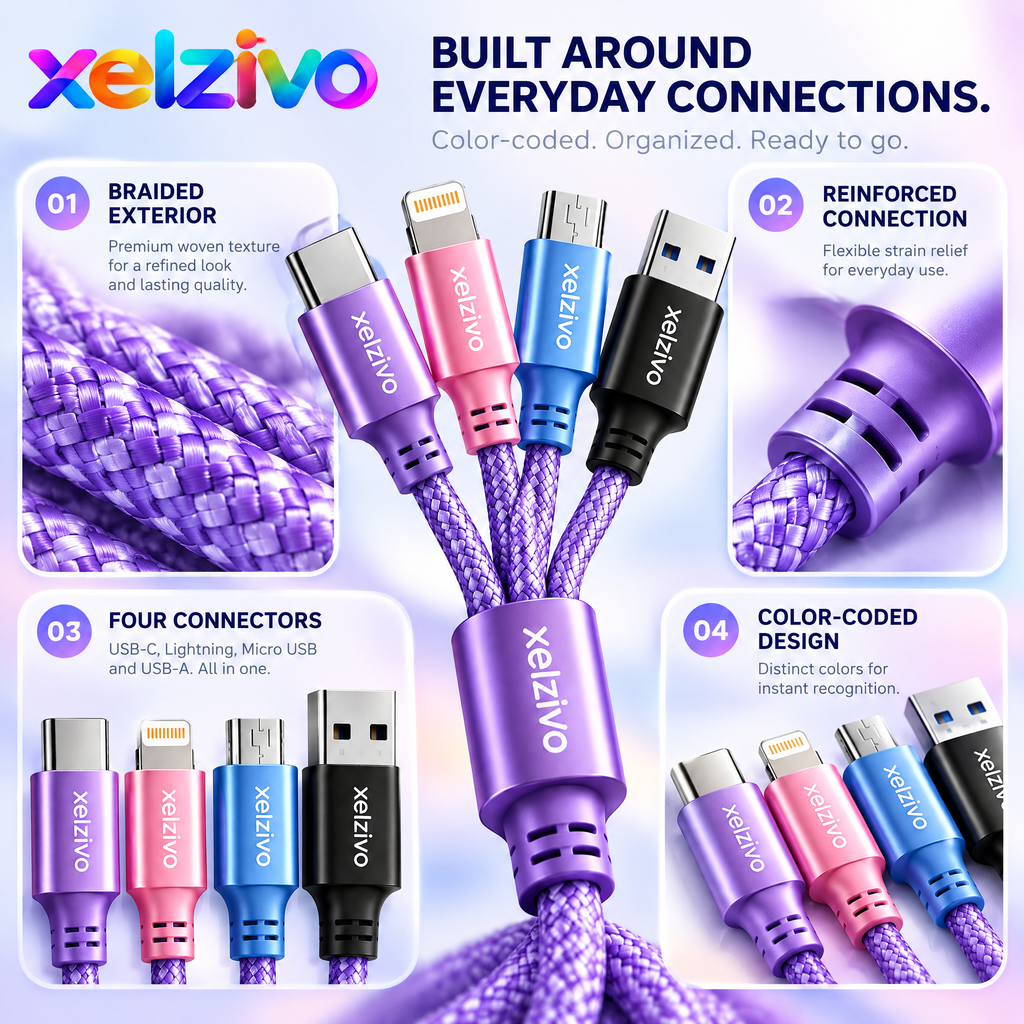 xelzivo™ QuadLink 4-in-1 Multi Charging Cable