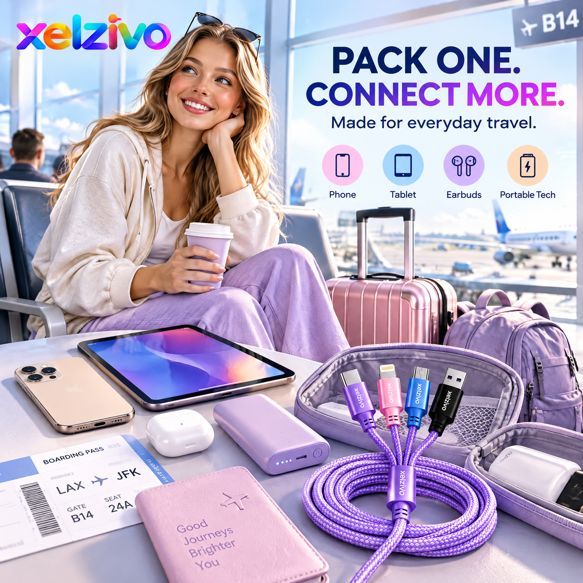 xelzivo™ QuadLink 4-in-1 Multi Charging Cable