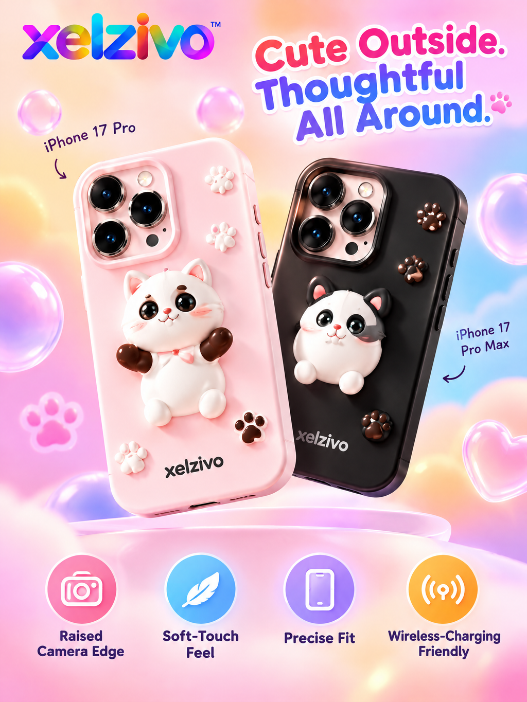 xelzivo™ PawMuse 3D Cute Pet Art Case for iPhone 17 Series