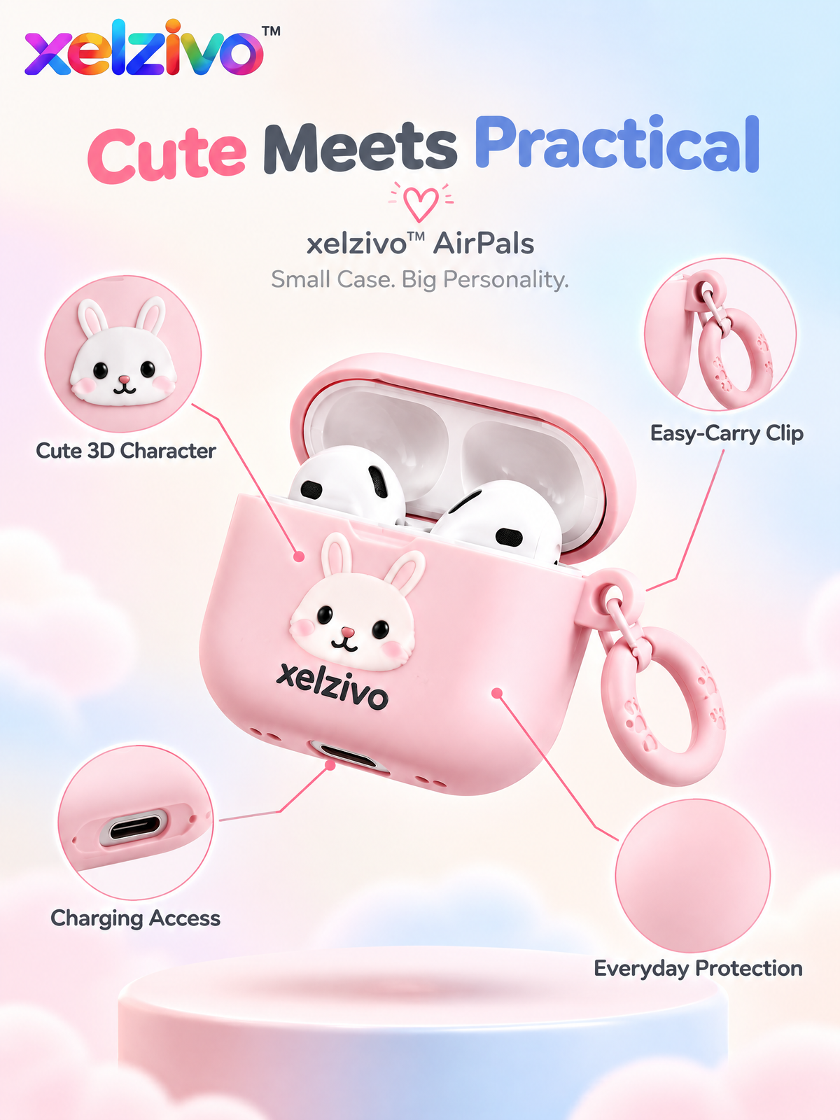 xelzivo™ AirPals Character Protective Earbuds Case