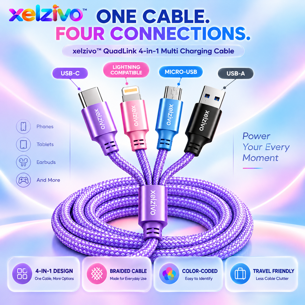 xelzivo™ QuadLink 4-in-1 Multi Charging Cable