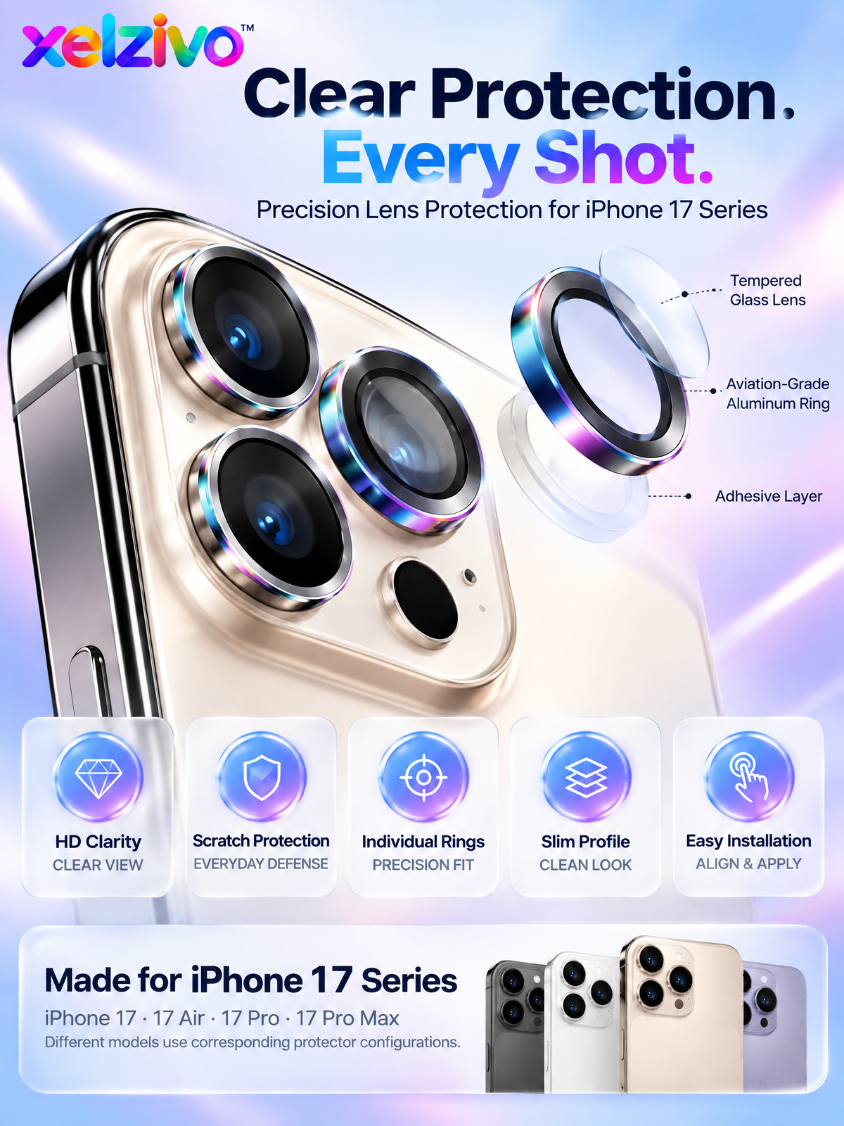 xelzivo™ LensArmor Camera Lens Protector for iPhone 17 Series