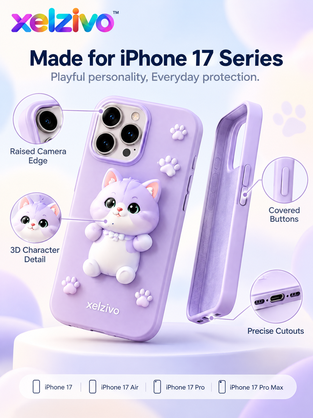 xelzivo™ PawMuse 3D Cute Pet Art Case for iPhone 17 Series
