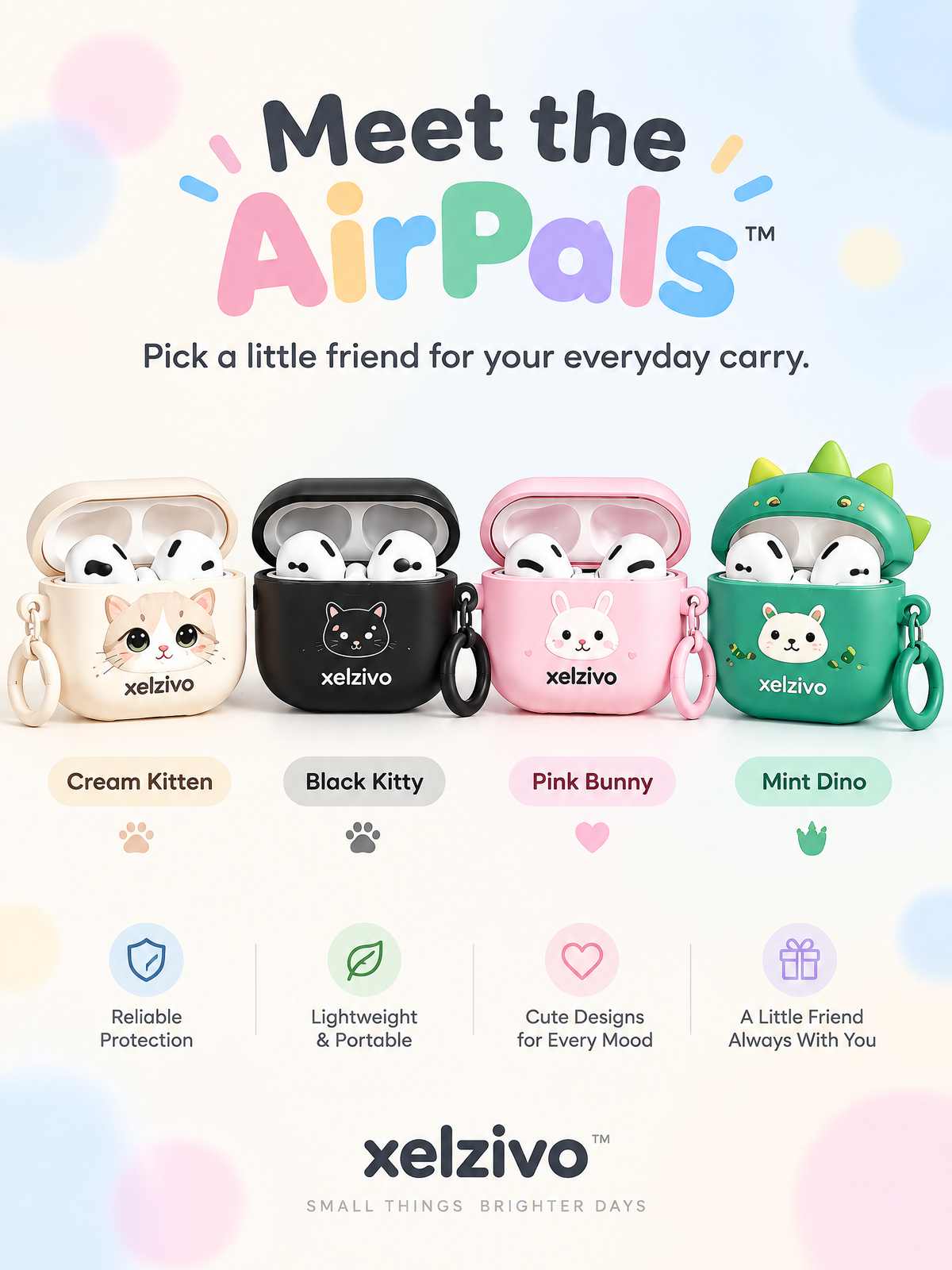 xelzivo™ AirPals Character Protective Earbuds Case